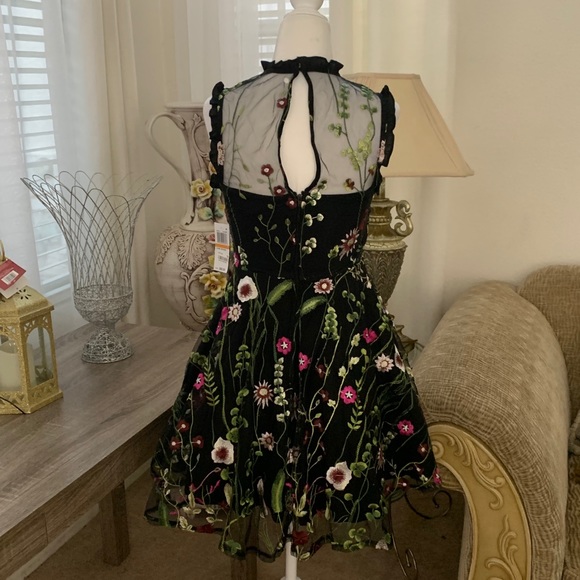 City Studio Black Floral Embroidered Mini Dress - Picture 2 of 7